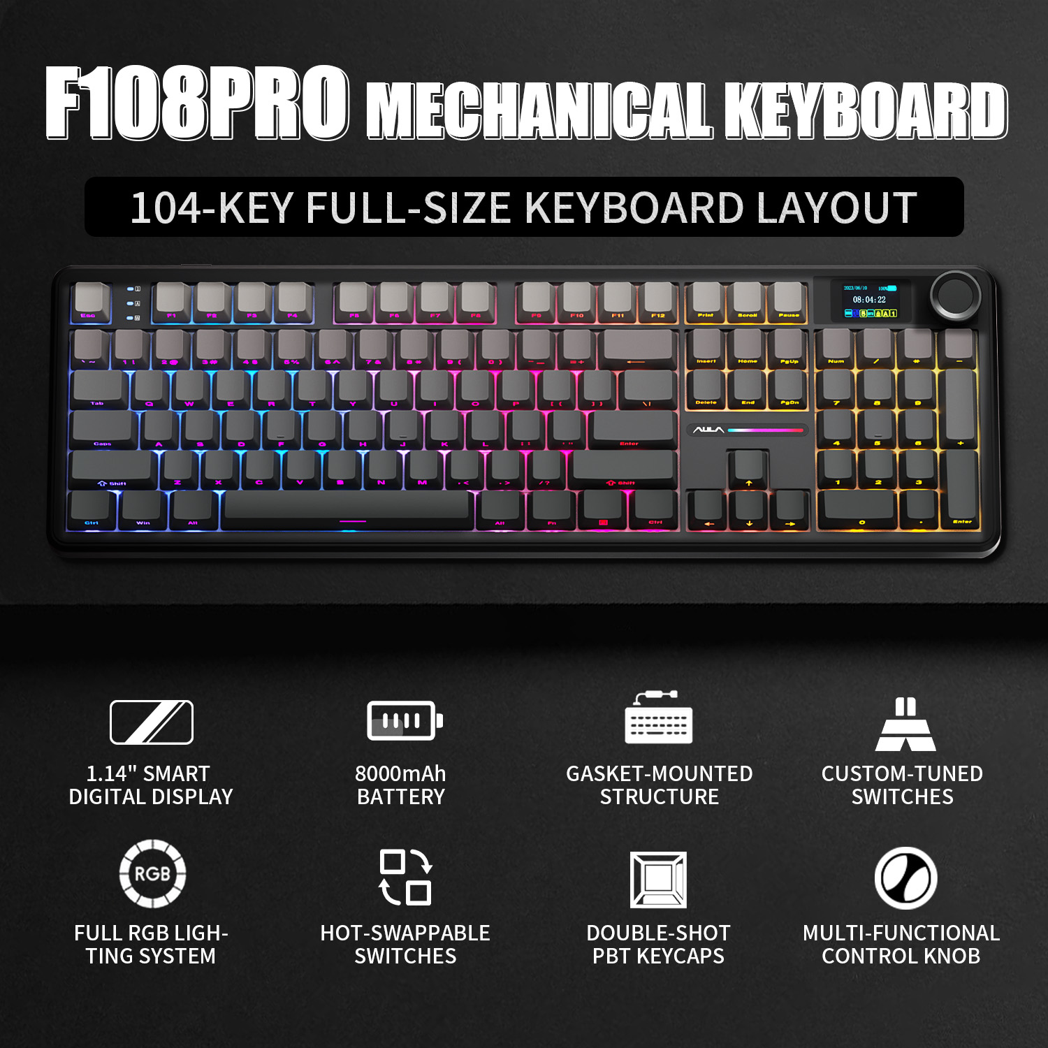 AULA F108 PRO Mechanical Keybo - Gaming Keyboard Hot Swappable review and price